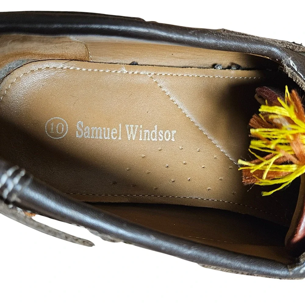 Samuel Windsor Deck Boat Shoes Mens Two Tone Black Burgundy Leather‎ Size 10